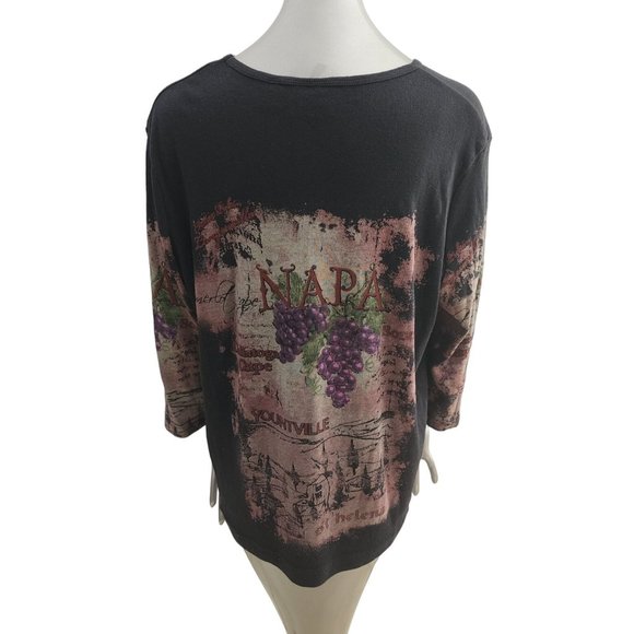 A.L.C. Napa Wine Rhinestone Grapes Black Shirt Top ALC 1X - Picture 3 of 4